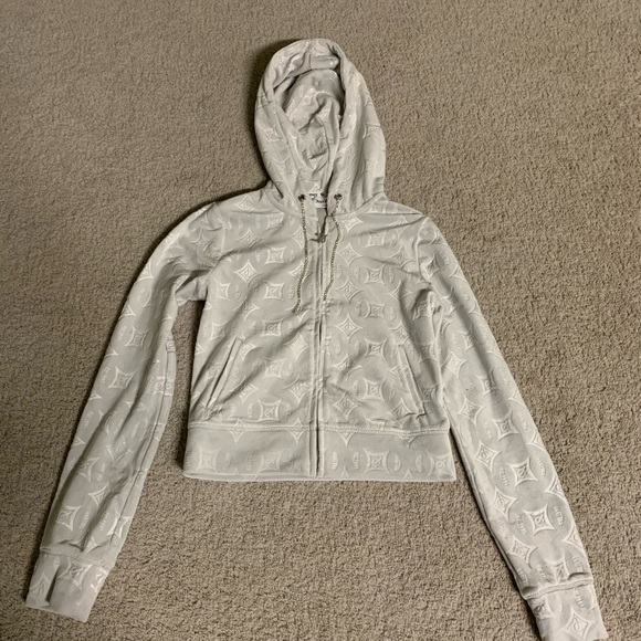 Juicy couture embossed zip up hoodie w/ rhinestone drawstrings - Picture 2 of 5